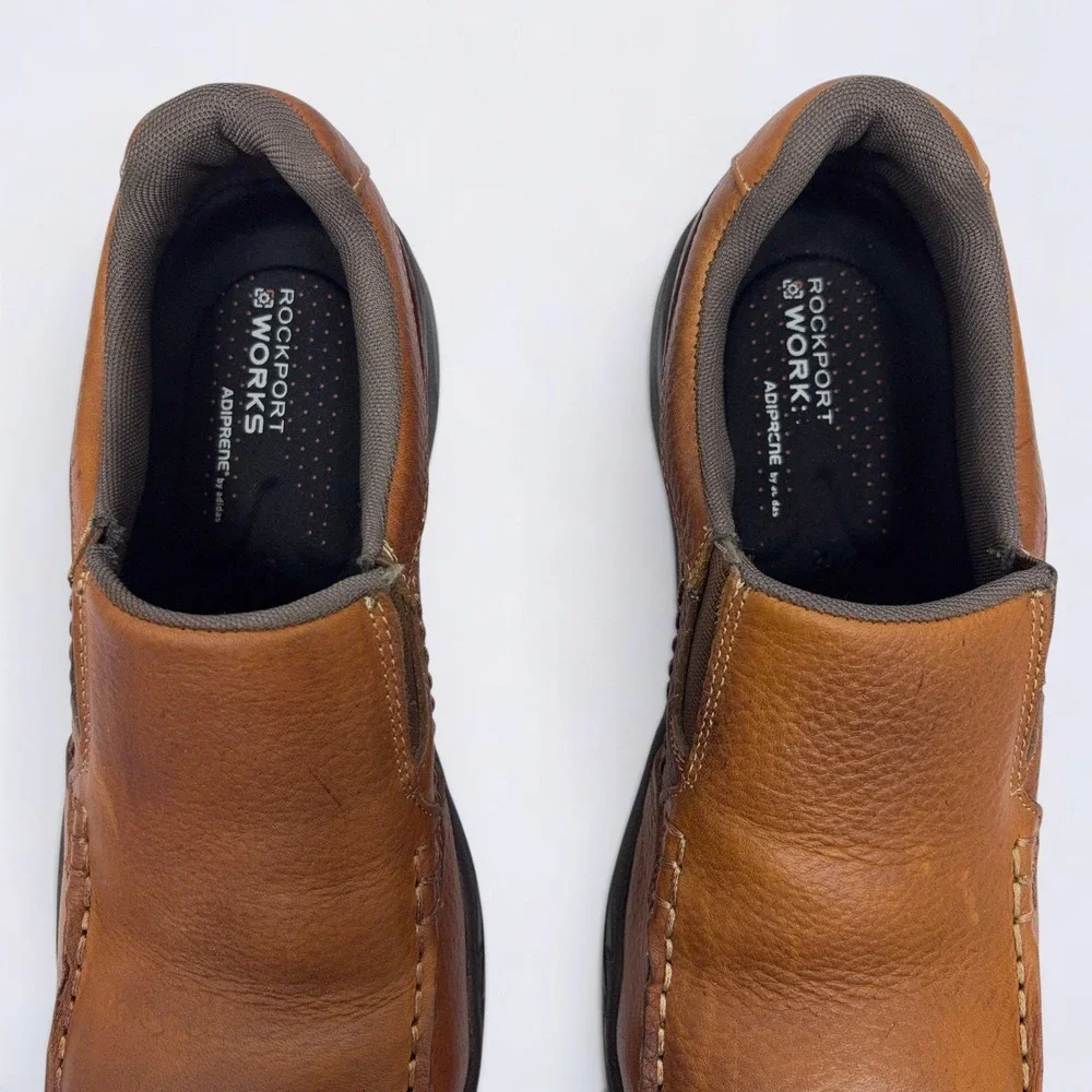 Rockport Works Extreme Slip On Shoes Mens 11 Brown Leather Composite Toe Loafer